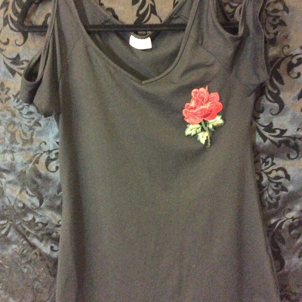 Chic Black Tank Top with Red Floral Accent